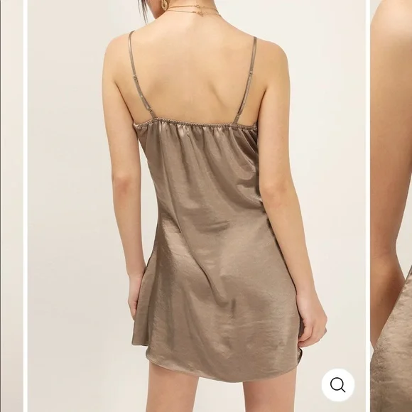 storets Satin Slip Mini Dress in Taupe/Brown silky quite luxury boho festival - Picture 5 of 11